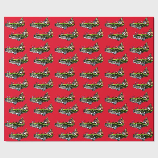 Vintage Car Black Santa! Wrapping Paper (Seam)