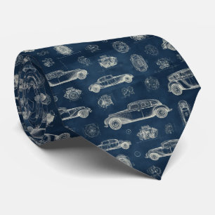Vintage Car Blueprint Pattern Tie