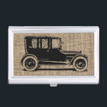 Vintage Car Burlap Business Card Holder<br><div class="desc">Vintage Car in burlap texture.</div>