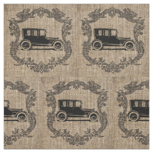 Vintage Car Burlap Fabric