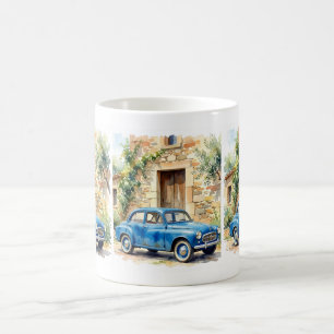 Vintage Car by a Stone Cottage Coffee Mug