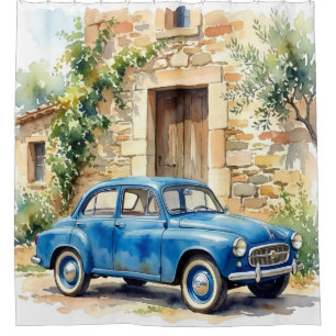 Vintage Car by a Stone Cottage Shower Curtain