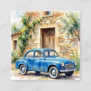 Vintage Car by a Stone Cottage Square Business Card