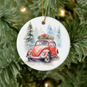 Vintage Car Christmas Ceramic Tree Decoration
