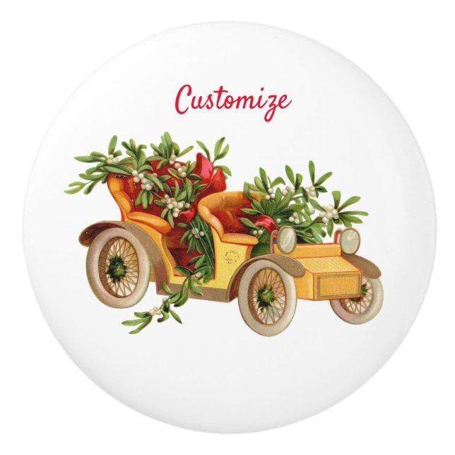Vintage Car Christmas Mistletoe Thunder_Cove  Ceramic Knob (Front)