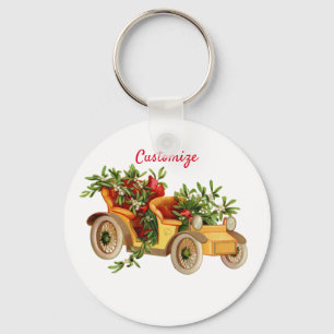 Vintage Car Christmas Mistletoe Thunder_Cove Key Ring