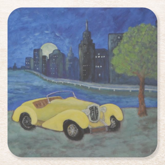 Vintage Car City Scene Party Coaster (Front)