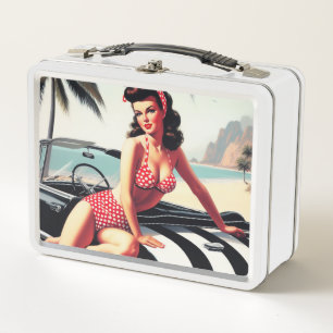 Vintage Car Classic Pin Up Metal Lunch Box