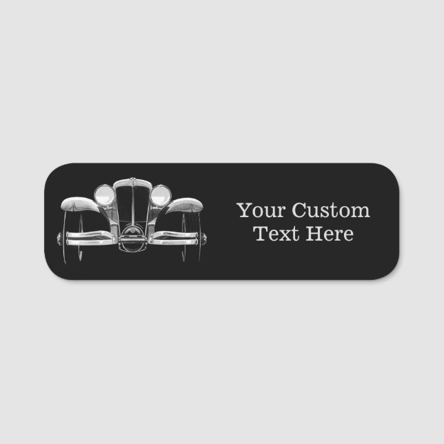 Vintage car custom text name tag (Front)