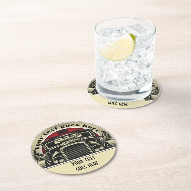 Vintage car customise round paper coaster (Insitu)