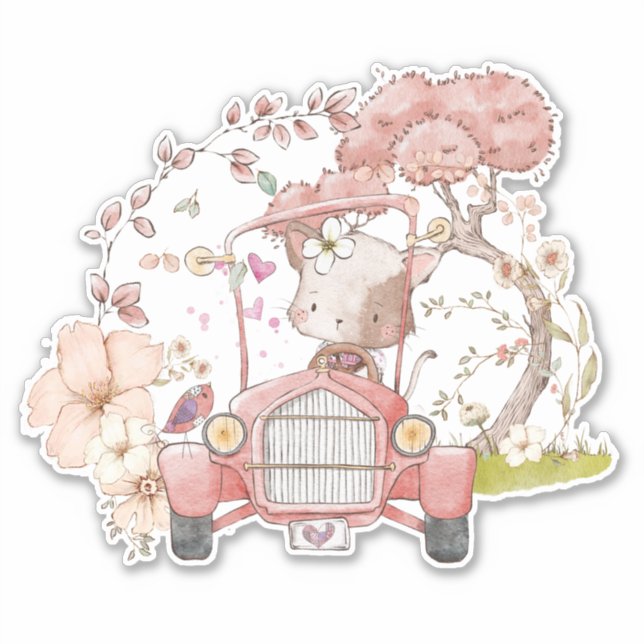 Vintage Car Cute Cat Foliage Baby girl (Front)