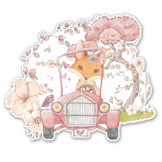 Vintage Car Cute Fox Botanical Baby girl (Front)