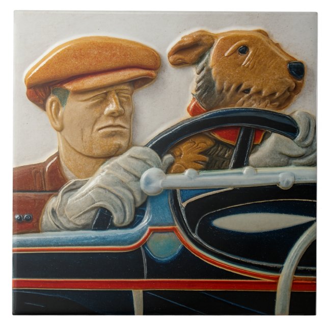 Vintage Car Design Ceramic Tile (Front)