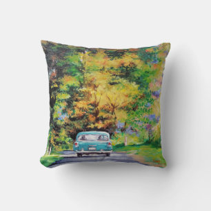 Vintage Car Fall Ride Landscape Cushion