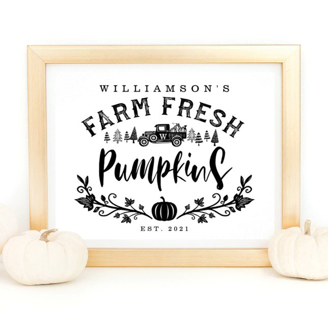 Vintage Car Farm Fresh Pumpkins Black & White Poster (Creator Uploaded)