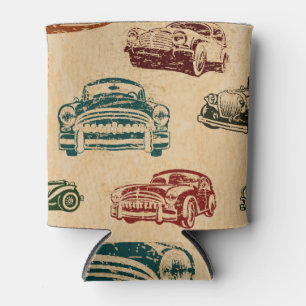 Vintage Car Illustration Background Pattern Can Cooler