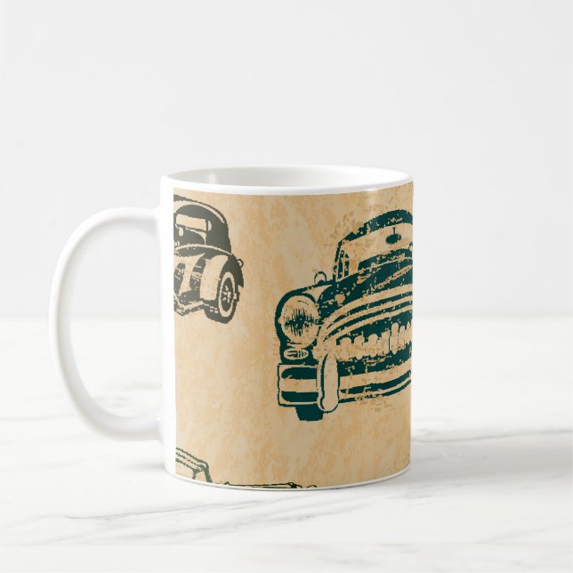 Vintage Car Illustration Background Pattern Coffee Mug (Left)