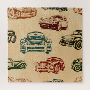 Vintage Car Illustration Background Pattern Jigsaw Puzzle