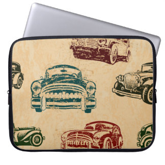 Vintage Car Illustration Background Pattern Laptop Sleeve
