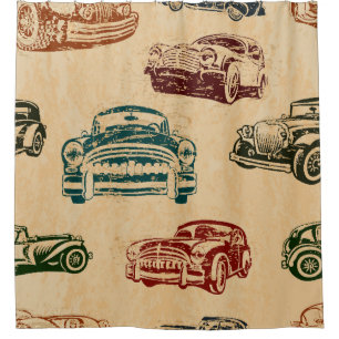 Vintage Car Illustration Background Pattern Shower Curtain
