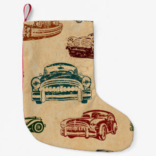 Vintage Car Illustration Background Pattern Small Christmas Stocking