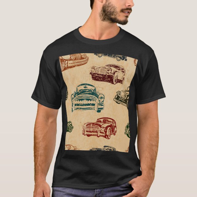 Vintage Car Illustration Background Pattern T-Shirt (Front)