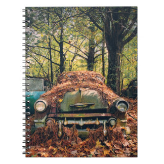 Vintage Car in Autumn Leaves Spiral Notebook