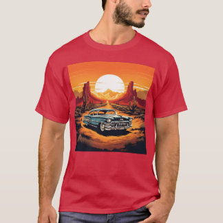 Vintage car in desert sunset friend girl funny T-Shirt