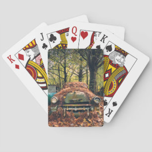 Vintage Car in Fall Leaves Classic Playing Cards