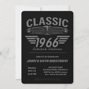 Vintage Car Lover 1966 Made in 1966 60th Birthday Invitation