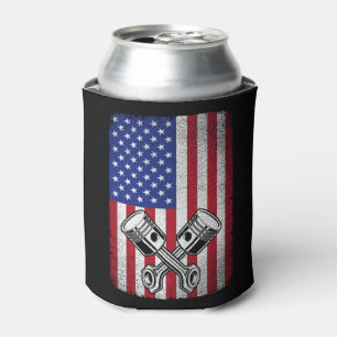 Vintage Car Mechanic Piston American Flag For Men Can Cooler