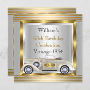 Vintage Car Mens 60th Birthday Party Gold & Silver Invitation
