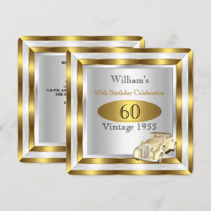 Vintage Car Men's 60th Birthday Party Gold White 2 Invitation