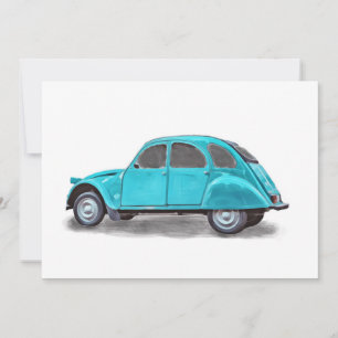 Vintage car minimal painting invitation