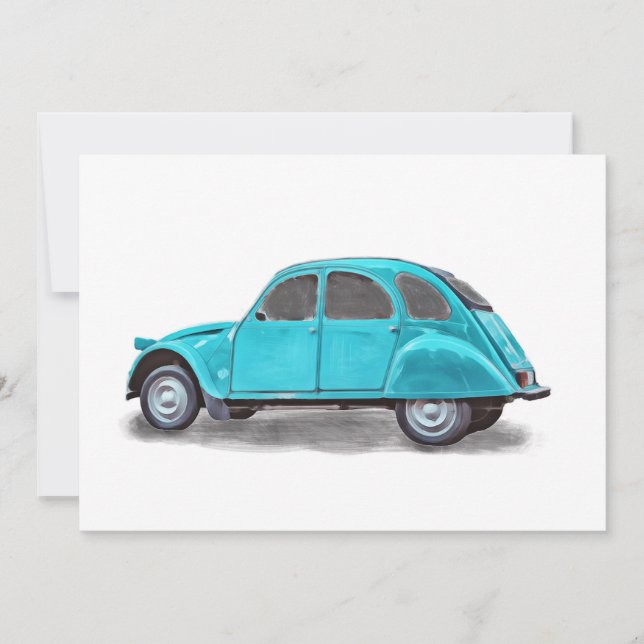 Vintage car minimal painting invitation (Front)