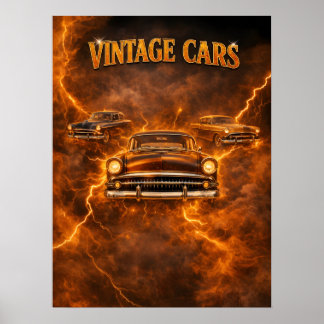 Vintage Car Neon Classic Poster