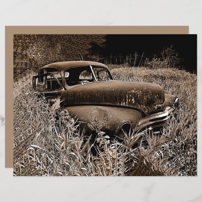 Vintage Car Old Antique Sepia Rustic Decoupage (Front/Back)