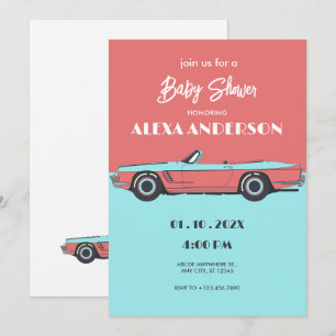 Vintage car pastel colour baby shower invitation