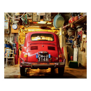 Vintage car Perfect Poster Fiat 500 Rome Italy