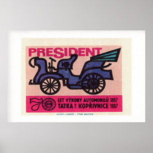 Vintage Car Pink Blue Vintage Matchbox Label Poster
