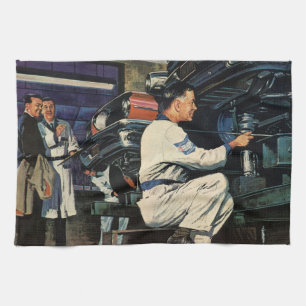 Vintage Car Repair Service Business Auto Mechanic  Tea Towel