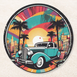 Vintage car round paper coaster