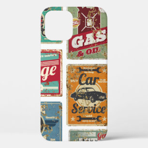 Vintage car service and gas station vintage metal  iPhone 12 case