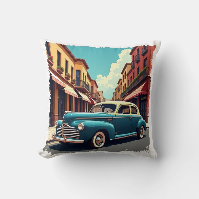 Vintage Car Throw Pillow (Front)