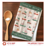 Vintage Car Truck Pattern Cruising into Christmas Tea Towel<br><div class="desc">Celebrate the holiday season with this customisable kitchen tea towel that features a whimsical vintage car pattern accented with Christmas trees and wrapped presents. Add your own text, such as “Cruising into Christmas” and "Shifting into Holiday Gear, " to create a unique gift for lovers of vintage cars or vintage...</div>