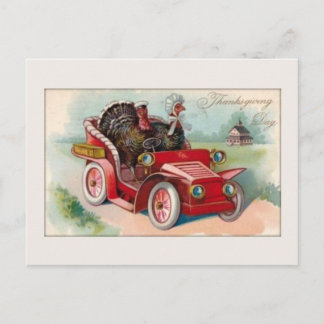 Vintage Car/Turkey Thanksgiving Card