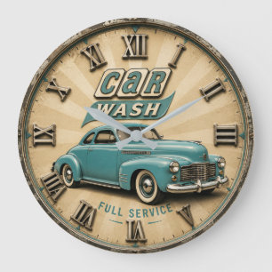 Vintage Car Wash Retro Classic Car Garage Decor Large Clock