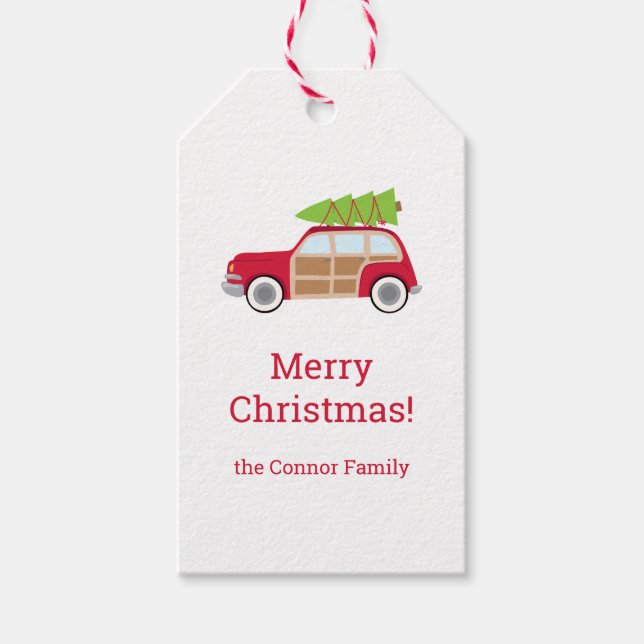 Vintage Car with Christmas Tree Gift Tag (Front)