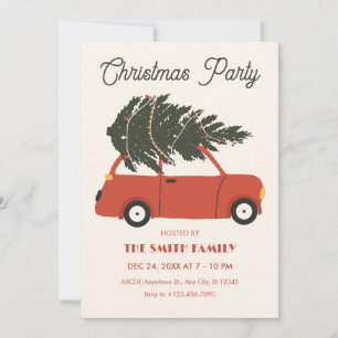 Vintage car with christmas tree invitation
