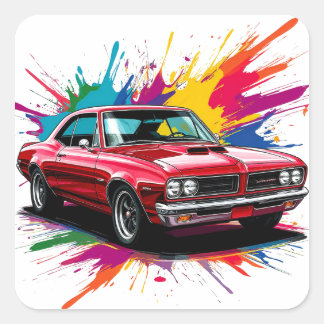 Vintage Car with Colourful Paint Splashes Square Sticker